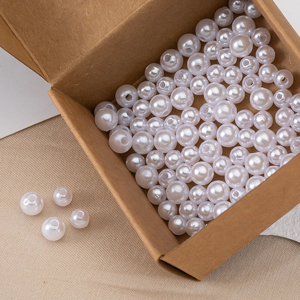 200pcs Perforated ABS Imitation Pearl Beads 4/5/6/8/10mm Round Spacer Beads for DIY Jewelry Making and Sewing Crafts