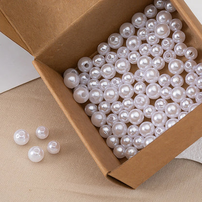 200pcs Perforated ABS Imitation Pearl Beads 4/5/6/8/10mm Round Spacer Beads for DIY Jewelry Making and Sewing Crafts