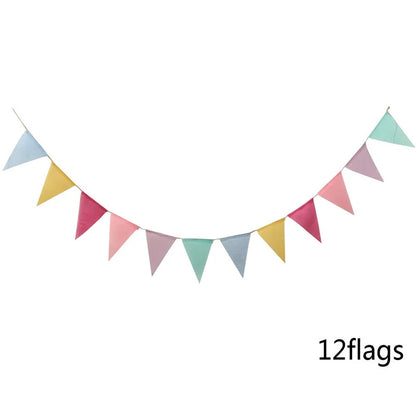Multicolor Triangles Flags Burlap Linen Banner Pennant for Happy Birthday Party Wedding Decoration Candy Bar Hanging Flags - 
