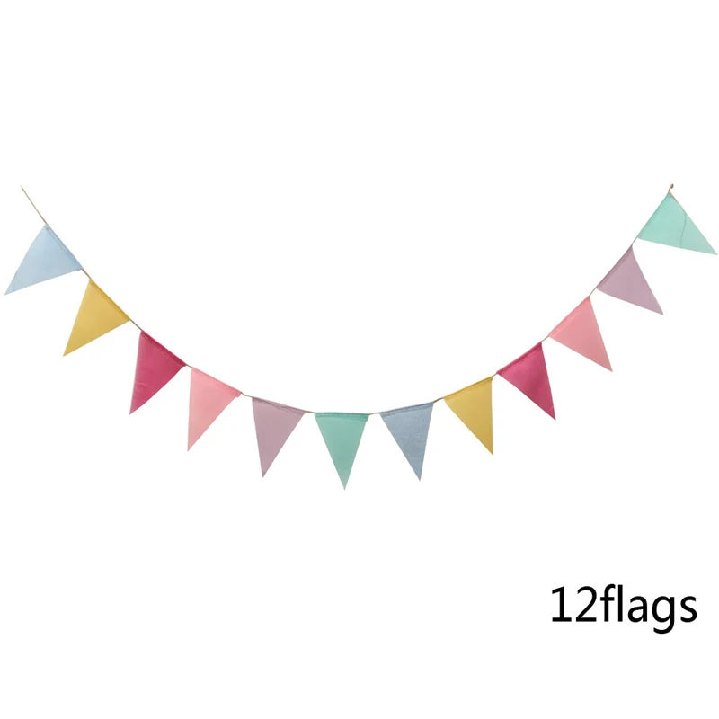 Multicolor Triangles Flags Burlap Linen Banner Pennant for Happy Birthday Party Wedding Decoration Candy Bar Hanging Flags