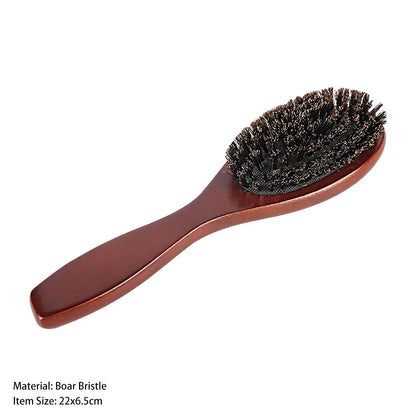 Natural Boar Bristle Brush Comb Anti-Static Oval Hairdressing Hair Styly Comb Wood Woman Hairbrush - Dark Brown No Hole