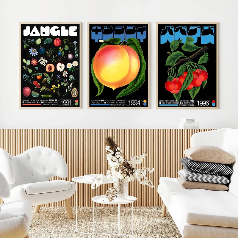 Classic Canvas Art Japanese Vintage Rose Flowers Fruits Trees Poster Mid Century Art Coffee House Bar Room Wall Decor No Fram