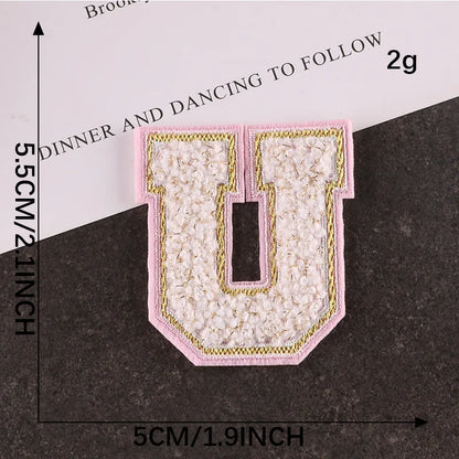 Pink Letters Towel Embroidered Iron On Sew On Patch Applique Diy Name Badges Alphabet Patches For Clothing Bag Accessories - 