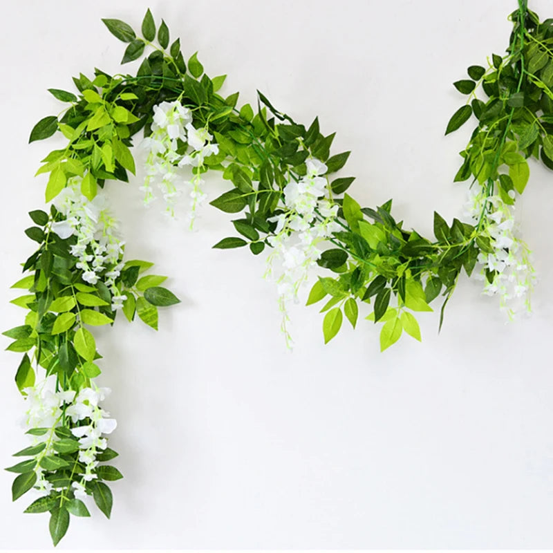 7ft 2m Flower String Artificial Wisteria Vine Garland Plants Foliage Outdoor Home Trailing Flower Fake Flower Hanging Wall De