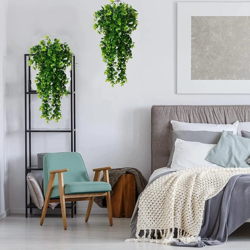 1Pcs Artificial 5Forks Rattan Eucalyptus Wall Hanging Simulation Greenery Fake Hanging Plants Vine Diy Home Outdoor Decor Pla