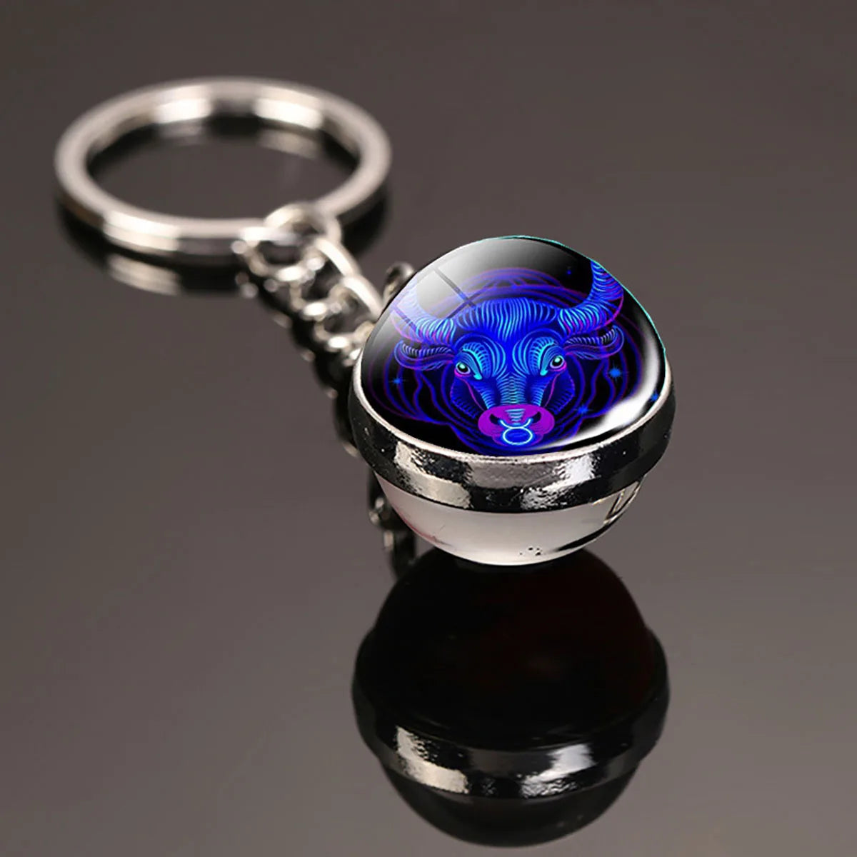 12 Constellation Key Chain Luminous Double Sided Glass Ball Pendant 12 Zodiac Key Chain Fashion Birthday Gift for Men and Wom
