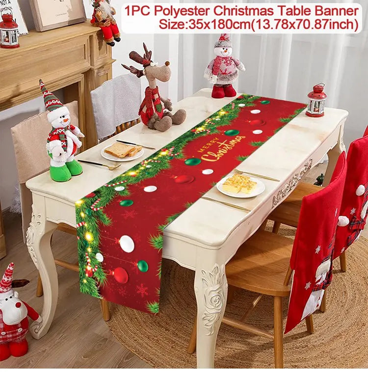Christmas Table Runner Merry Christmas Decoration for Home Xmas Party Decor 2025 Navidad Notal Noel Ornament Happy New Year 2