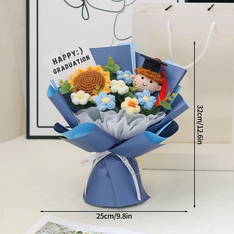 Graduation Bouquet Artificial Crochet Bouquets Hand-woven Flower Bouquet Gifts Teacher's Day Graduation Gift Flowers - S3