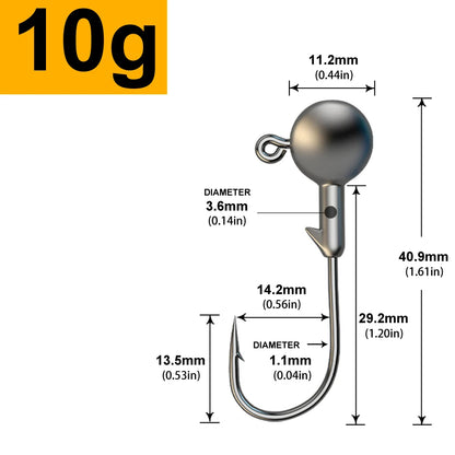 MrLurion 30pcs 1g 2g 3g 5g 10g 14g 18g 22g 25g 28g Fishing jigging head hook ,round head rigs fishhook for soft worm crank lu