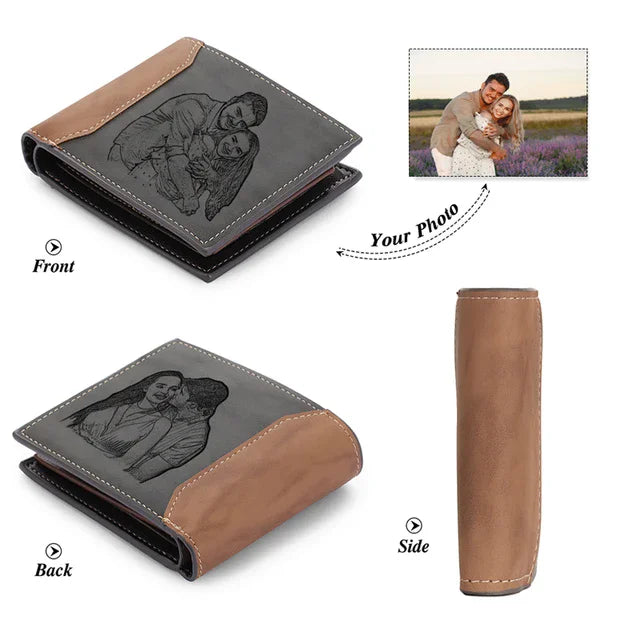 Custom Name Picture Card Holder Wallet Anniversary Birthday Gifts for Men Gift for Husband Father's Day Bifold Wallet - 2Pict