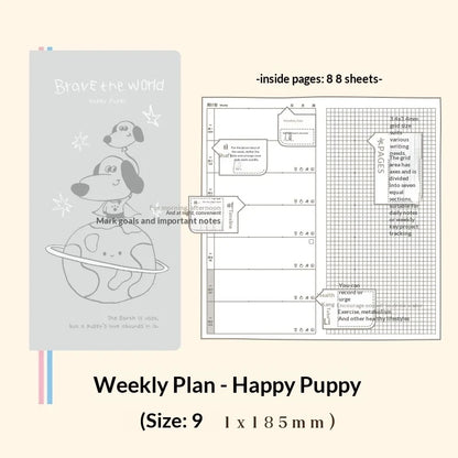 Kinbor Cute Agenda Undate Weekly Daily Planner Slim Illustrated Self-fill Notebook Weekly To Do List Hardcover Two Page Per W
