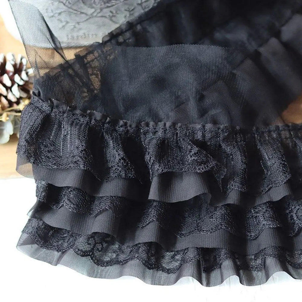 13CM Wide White Black Three Layers 3D Pleated Mesh Chiffon Fabric Embroidered Ruffle Trim DIY Dress Apparel Collar Sewing Dec