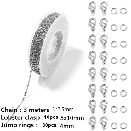 Chains Jewelry Making Supplies 3m Cable Link Chains for Making Jewelry Necklace Earring Bracelet Findings DIY Craft Kit - Whi