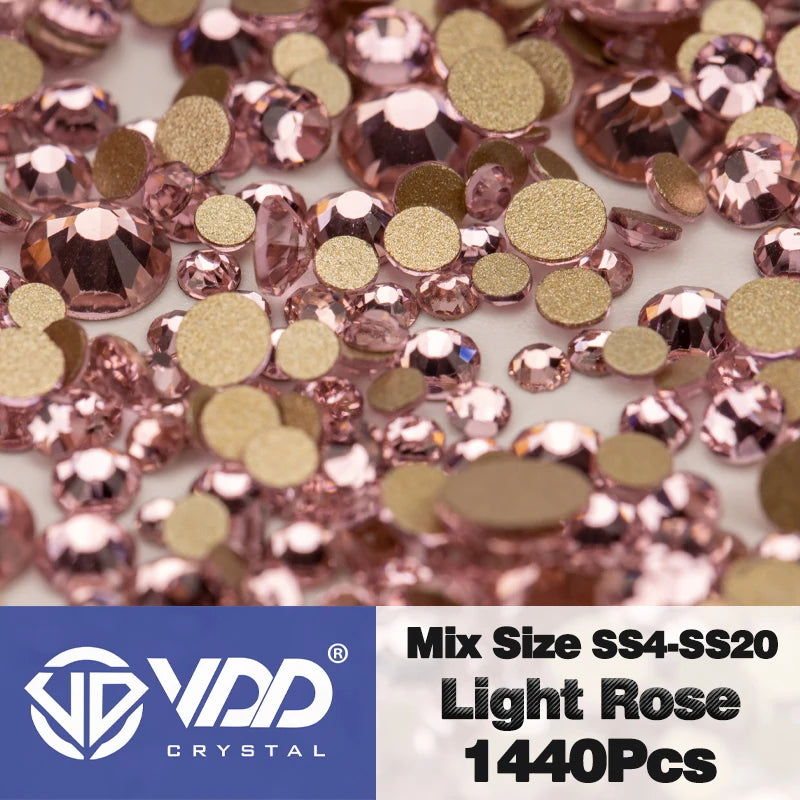 VDD SS4-SS20 Mix Size Clear Crystal Non-Hotfix Gold FlatBack Rhinestones Decorations DIY Glitter Stones 3D Nail Art Accessori