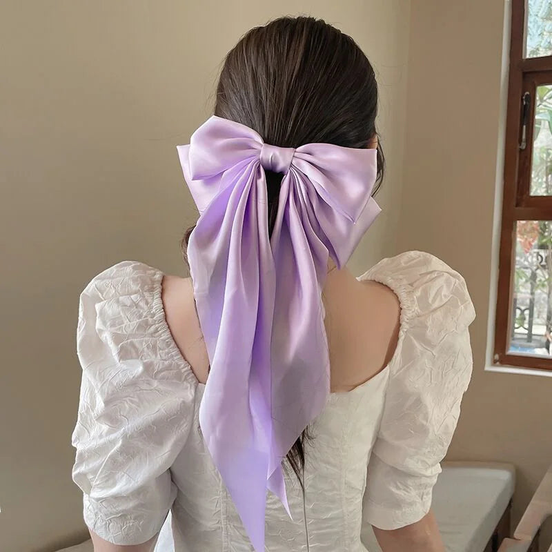 Solid Color Bow Ribbon Hair Clip New Women Large Bowknot Barrettes Women Ponytail Clip Headband Girls Hair Accessories Gift -
