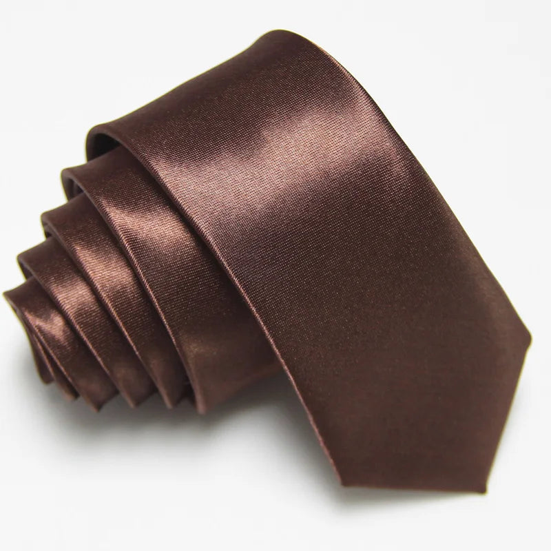 Fashion 5CM Skinny Slim Narrow Ties for man Solid Color Black Red Blue Patterns Necktie For mens Neck Tie Neckwear - Brown