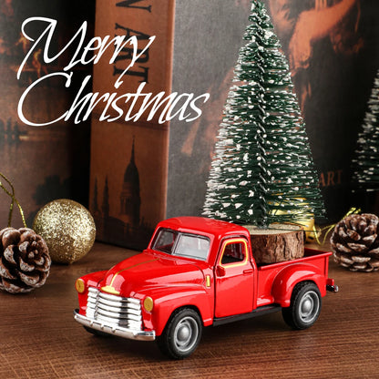 Mini truck+Christmas tree 2-piece ornament set; a good thing for home atmosphere decoration; living room and office desk orna