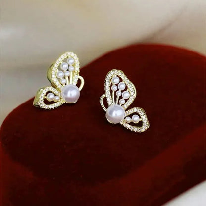 Pure White Women's Dangle Earrings Blooming Flower Acrylic Enamel Butterfly Imitation Pearl Heart Hanging Earrings Elegant Br