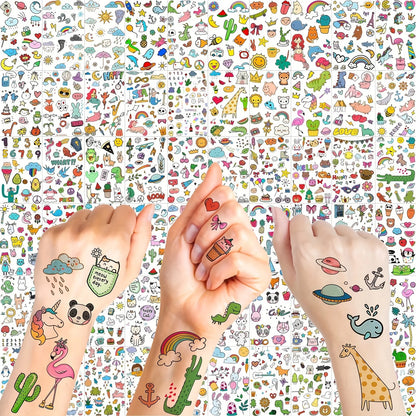 60 Sheets 1000+ Patterns Cute Cartoon Temporary Tattoos Animals Zoo Mermaid Dinosaur Unicorn Cat Dog Pets - 60pcs-K2