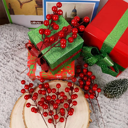 10Pcs Christmas Decoration Artificial Red Berries Bouquet Christmas Tree Ornament DIY Wreath Xmas New Year 2026 Gifts Accesso