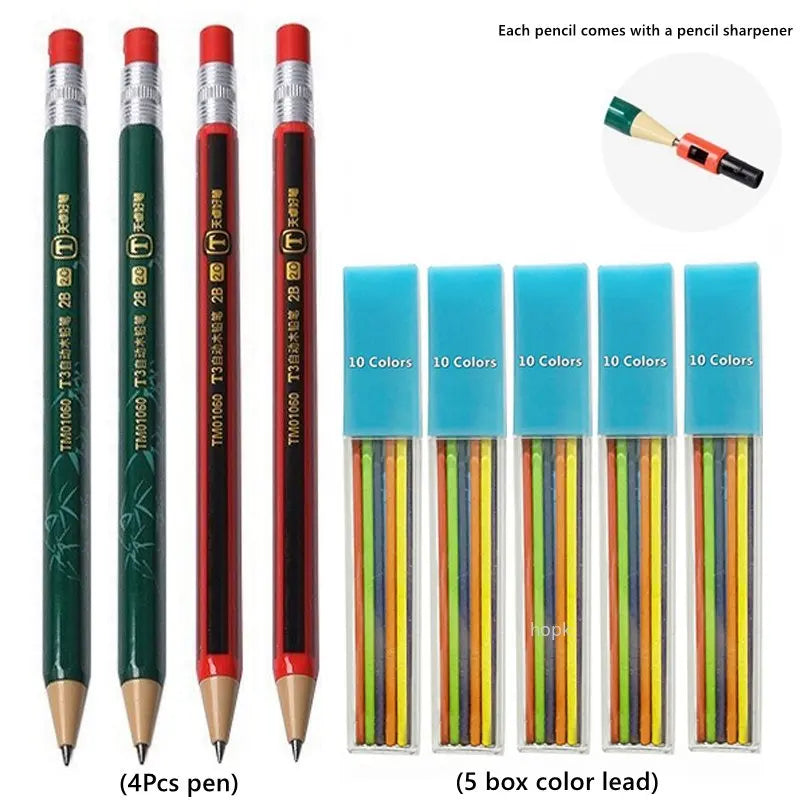 2.0 mm Mechanical Pencils Set 2B Automatic Student Pencils with Sharpener Color Pencil Leads School Pens Kawaii Cute Statione