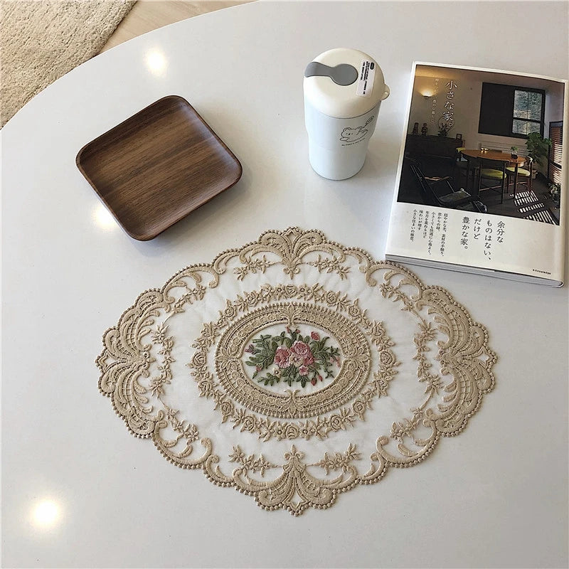Vintage Lace Coaster Table Cloth Lace Tablecloth Embroidery Placemat Cabinet Furniture Decoration Background Photo Props