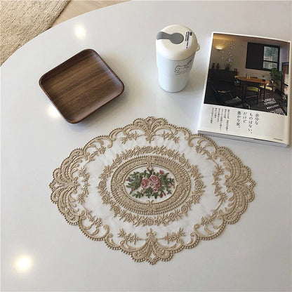 Vintage Lace Coaster Table Cloth Lace Tablecloth Embroidery Placemat Cabinet Furniture Decoration Background Photo Props