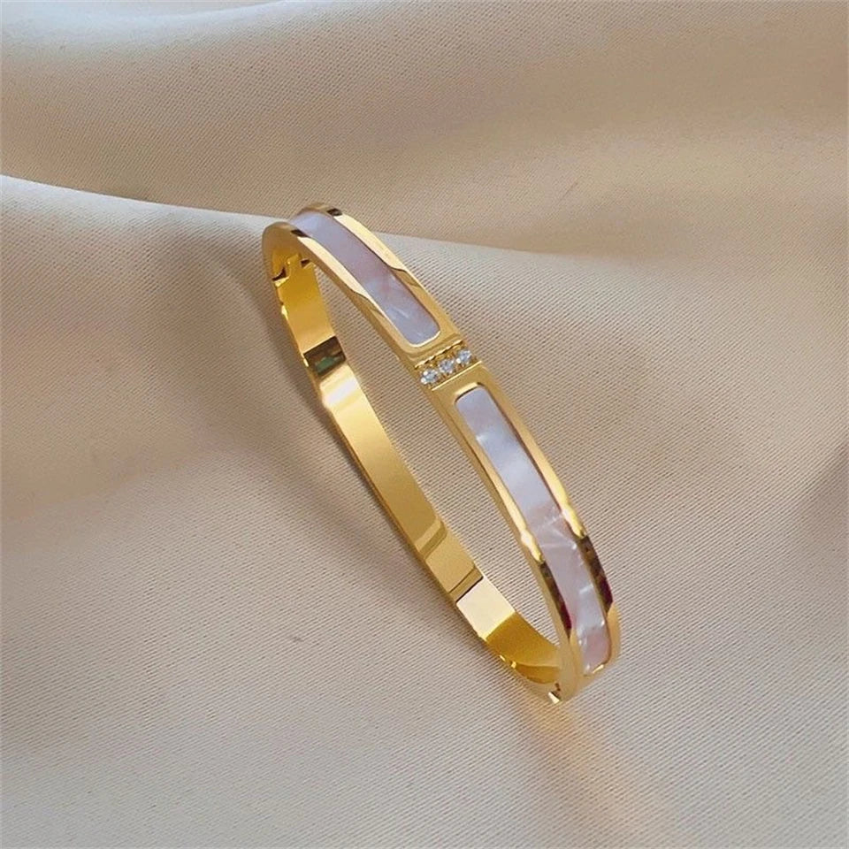 ZAKOL 5/1pcs Sparkling Zirconia Inlaid Stainless Steel Bracelet Set for Women Stackable Bangles Fashion Non Fading Jewelry Gi