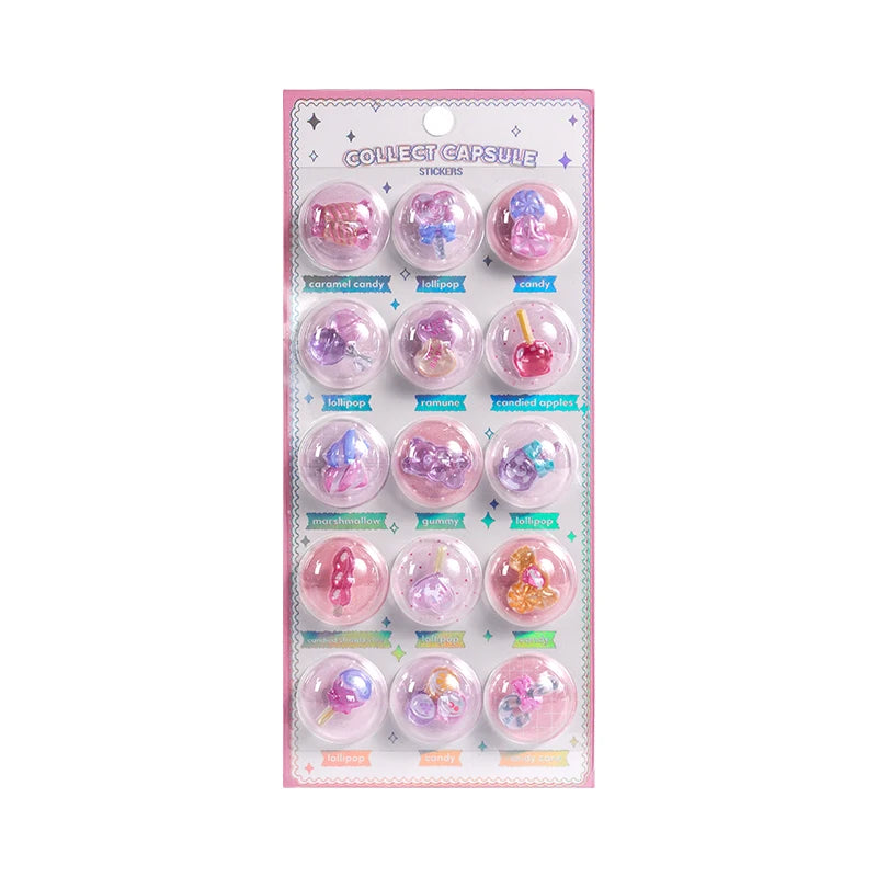 3 pcs/6 pcs Random 3D Creative Space Food Cartoon Round Relief Stickers Scrapbooking Diy Journal Cute Stationery Sticker - BU
