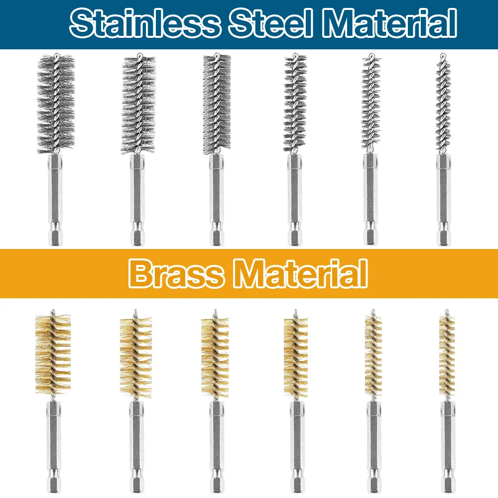 6/12Pcs Stainless Steel Wire Brush,Drilling Cleaning Brush Set, 1/4 Inch Hexagonal Handle, Grinding Polishing Rust Removal To