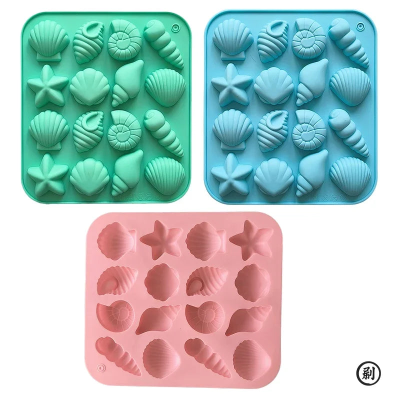 Chocolate Silicone Mold Shell Marine Animal Shape Candy Pudding Cake Decoration Mold 3D 16-Cavity