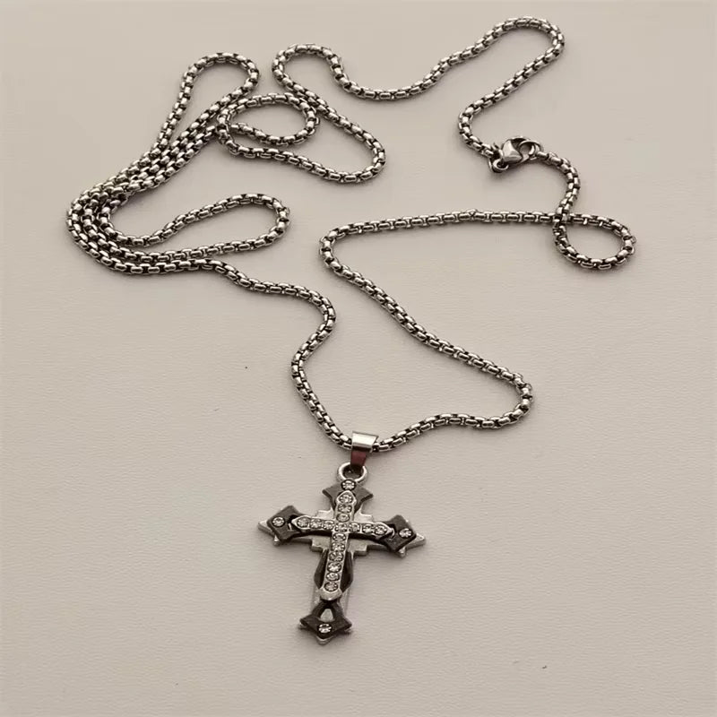 Vintage Cross Pendant Necklace Unisex Versatile Simple Long Sweater Chain Hip Hop Accessory - 14