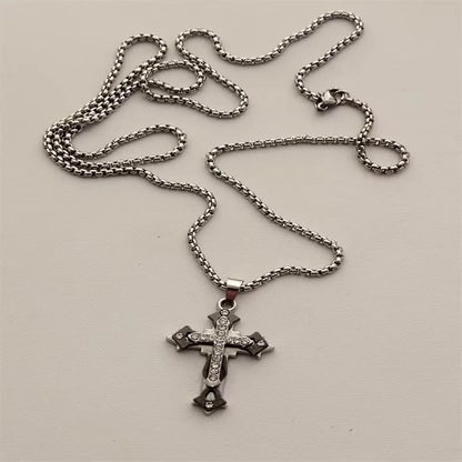 Vintage Cross Pendant Necklace Unisex Versatile Simple Long Sweater Chain Hip Hop Accessory