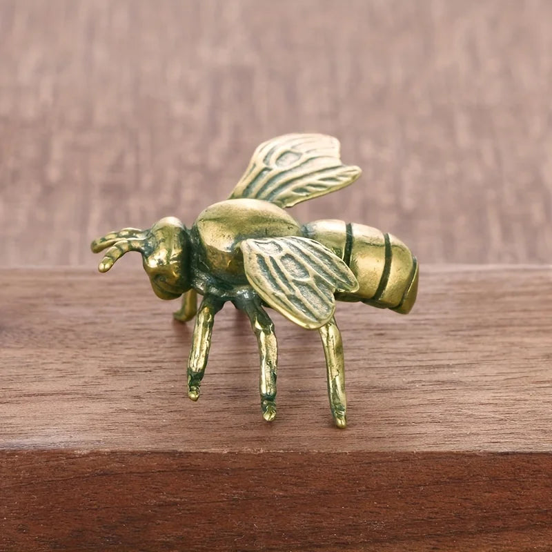 1pc Solid Brass Bee Statue Ornaments, Creative Antique TeaPot Statue Craft, Copperware Study Office Decor, Gifts Crafts Colle