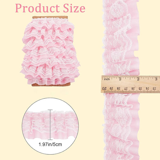 2 Yards Black White Pink Fold Wave Embroidery Lace Fabric Trim DIY Clothing Daily Home Decoration Accessory 5CM Wide