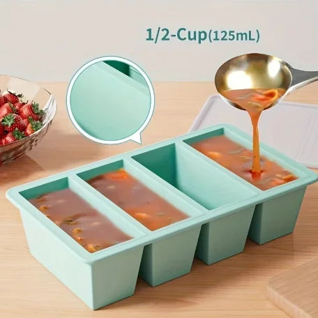 1pc Silicone Freezer Tray with Lid - Durable Kitchen Storage for Soup, Broth & Sauces - Stackable Food Prep Container
