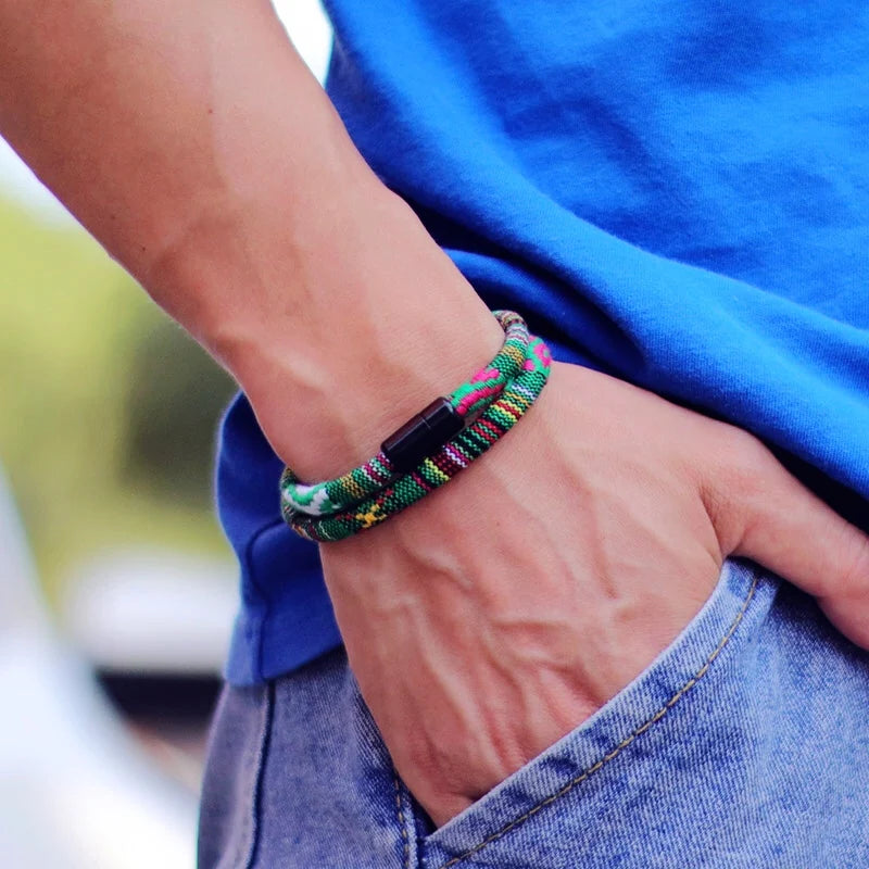 New In Men Bohemia Rope Bracelet Attract Magentic Braclet Adventure Survival Braslet Pulseras Hilo Hombre Beach Surf Brazalet