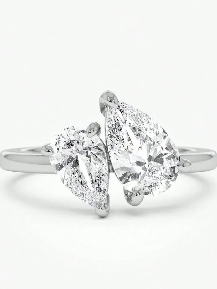 Asglam 925 Sterling Silver Simple Classic Zircon Water Drop Ring For Women Engagement Wedding Luxury Fine Jewelry