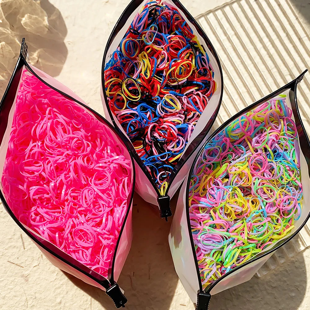 500/1000/2000pcs Girls Colourful Disposable Rubber Band Hair Ties Headband Children Ponytail Holder Bands Kids Hair Accessori