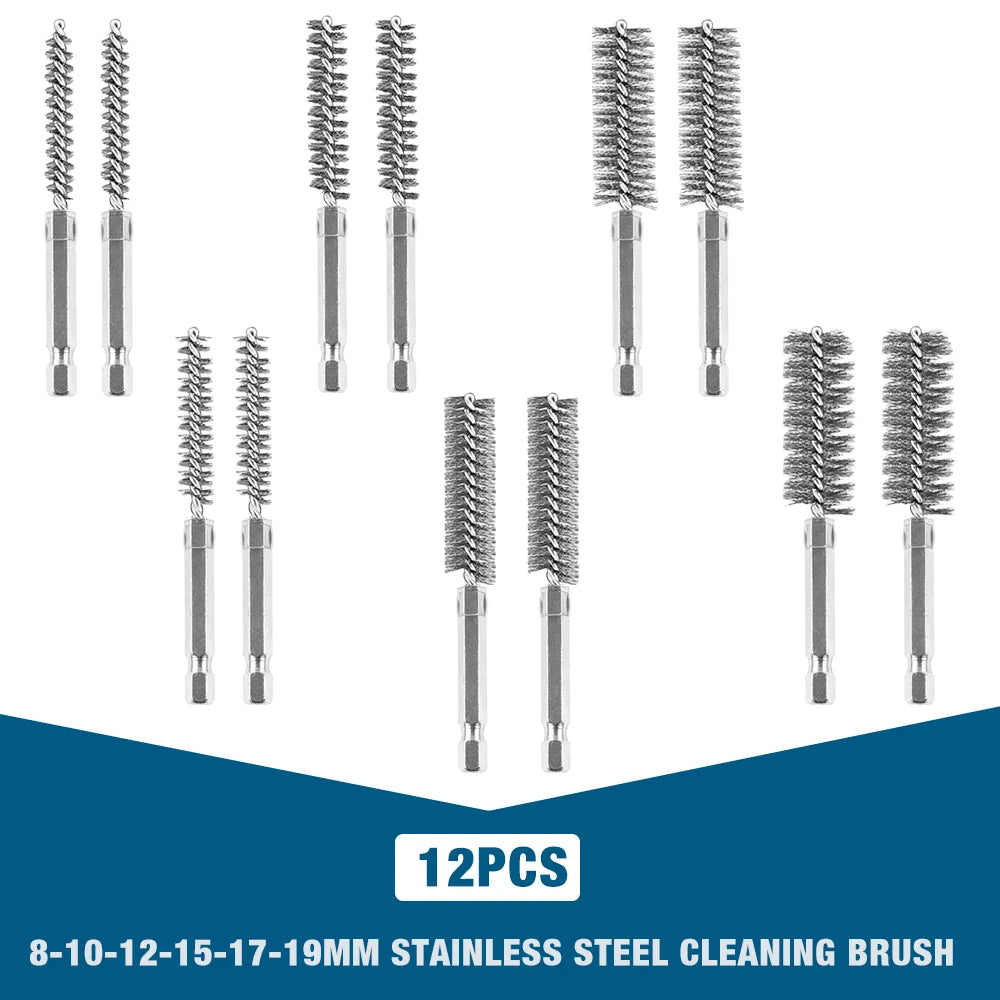 6/12Pcs Stainless Steel Wire Brush,Drilling Cleaning Brush Set, 1/4 Inch Hexagonal Handle, Grinding Polishing Rust Removal To