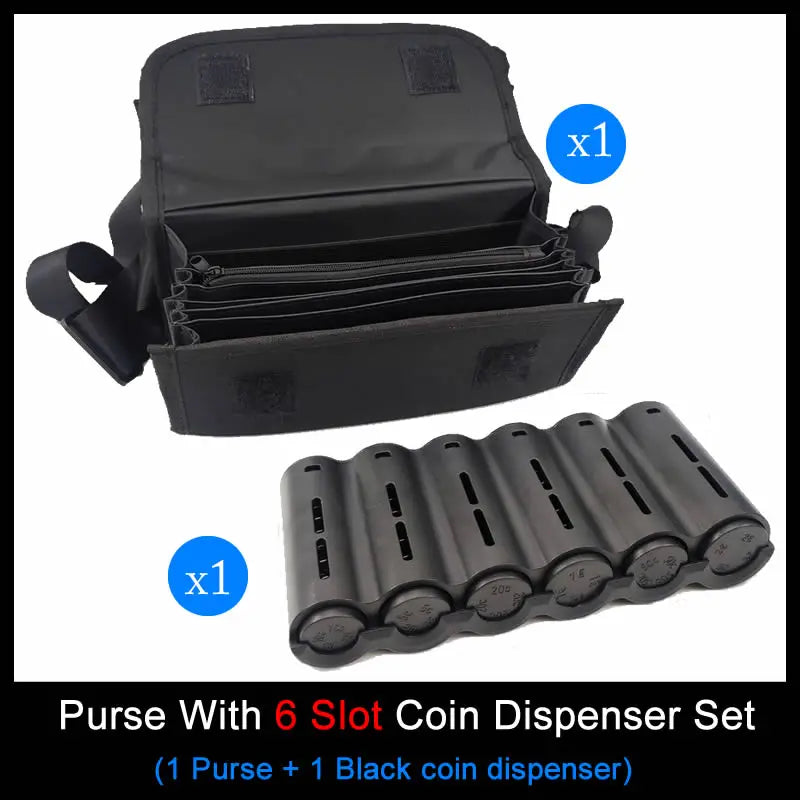 6 Slots Euro Coin Dispenser Driver Waiter's Purse Waist Wallet Zipper Pocket Coin Sorter Collector Cash Receipt Coins Safe - 