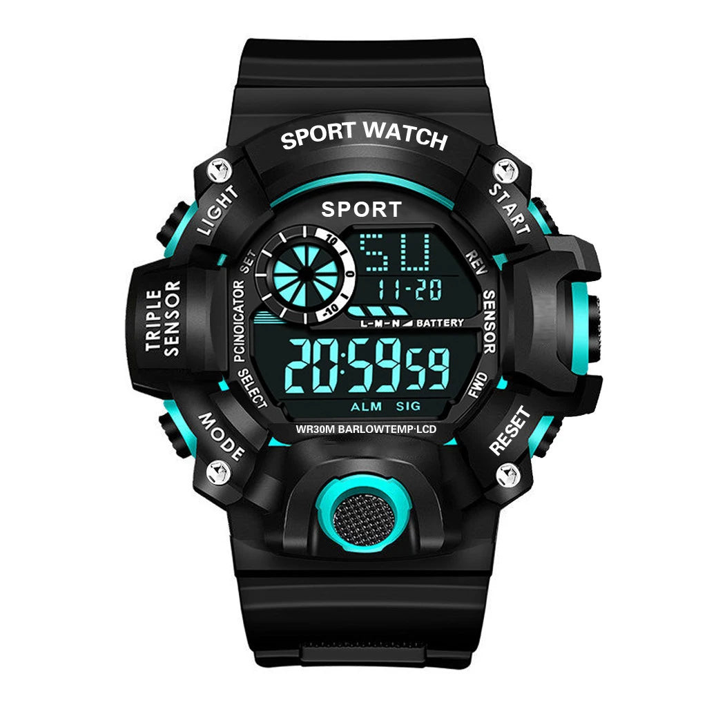 Fashion Men's Watch Sports Electronic Wristwatch Large dial Multifunctional Waterproof Luminous Alarm Kids Male's Military Wa
