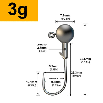 MrLurion 30pcs 1g 2g 3g 5g 10g 14g 18g 22g 25g 28g Fishing jigging head hook ,round head rigs fishhook for soft worm crank lu