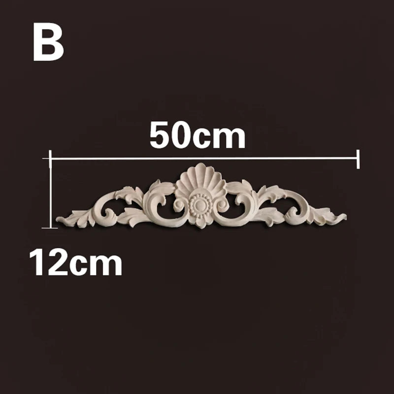 Wood Appliques and Onlays Natural Furniture Wall Door Woodcarving Decorative Long Flower Wooden Figurines Crafts Corner Frame