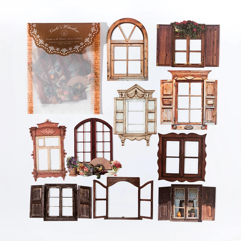 10 Sheets Vintage Hollow Door Window Sticker Diy Diary Decoration Plant Flower INS Sticker Album Scrapbooking Kawaii Statione