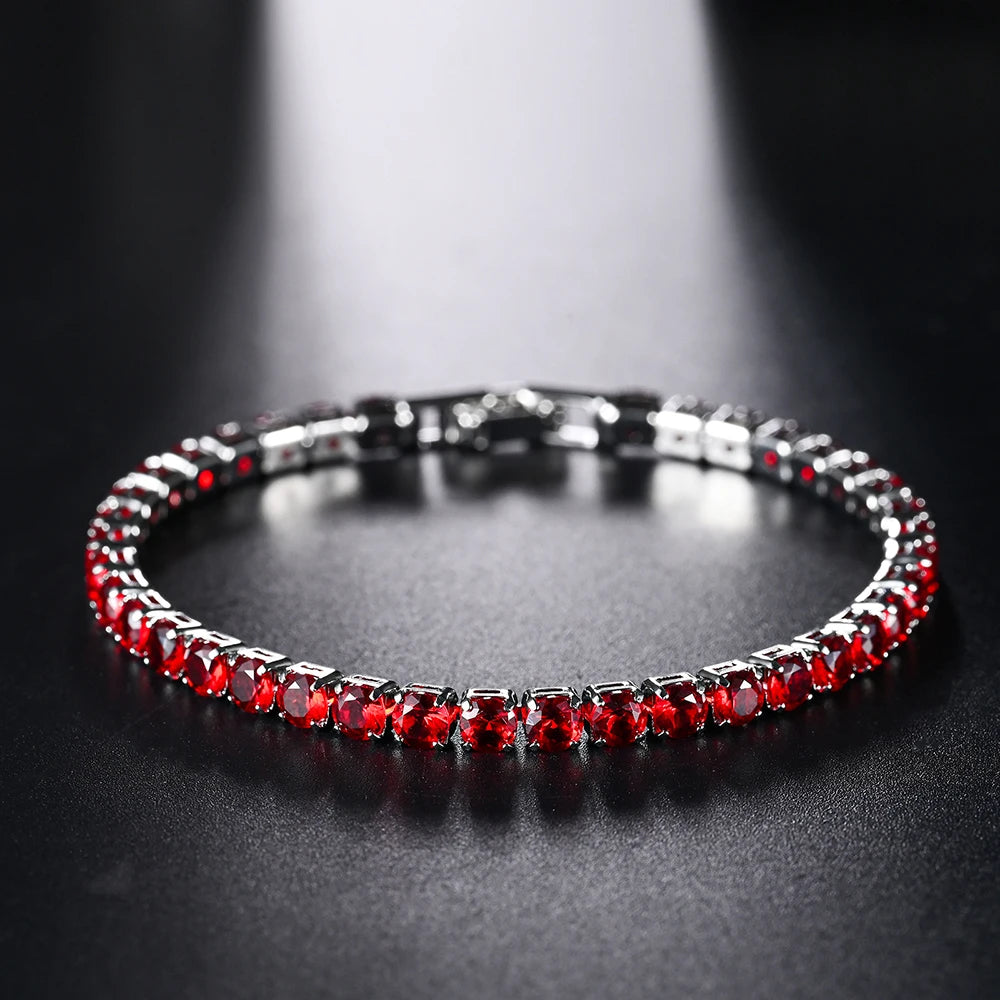 4mm Micro-inlaid Zircon Tennis Bracelet for Women 2025 New Men Bracelet Homme Jewelry Accessories - Red / 17cm