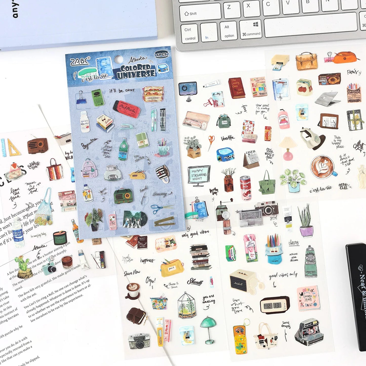 TIANZI 6 sheets Cute Magazine Scrapbooking Stickers Book DIY Junk Journal Material Decoration Album Diary Stationery supplies