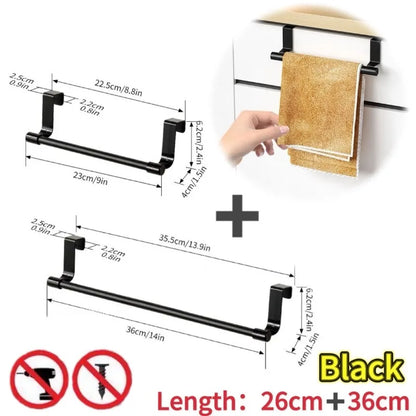1/2pcs Wall-Mounted Kitchen Cabinet Towel Rack - Space-Saving Dishcloth Holder for Home and Bathroom No Drilling Require - bl