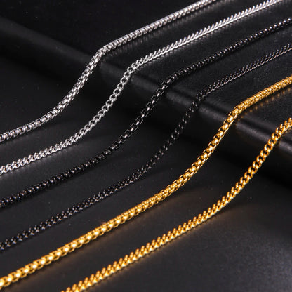 Skyrim Fashion 60cm Long Box Chain Necklace Men Stainless Steel Black Gold Color Link Chains Basic Punk Jewelry