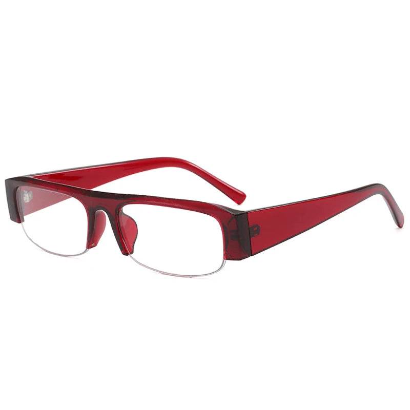 SO&EI New Small Rectangle Women Sunglasses Vintage Clear Lens Men Half Frame Eyewear Shades UV400 - Red Clear
